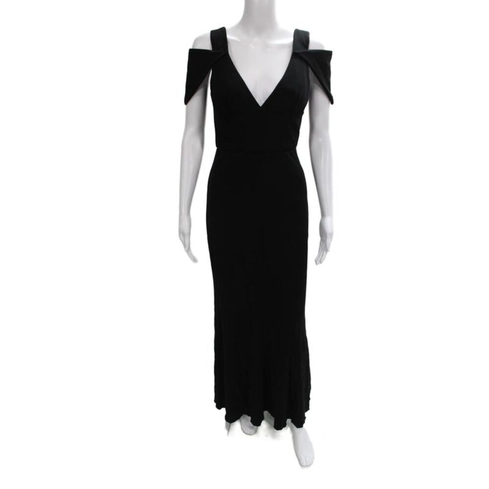 ABS by Allen Schwartz Women Maxi Dress Black Rayon V Neck Sleeveless Zip Size S